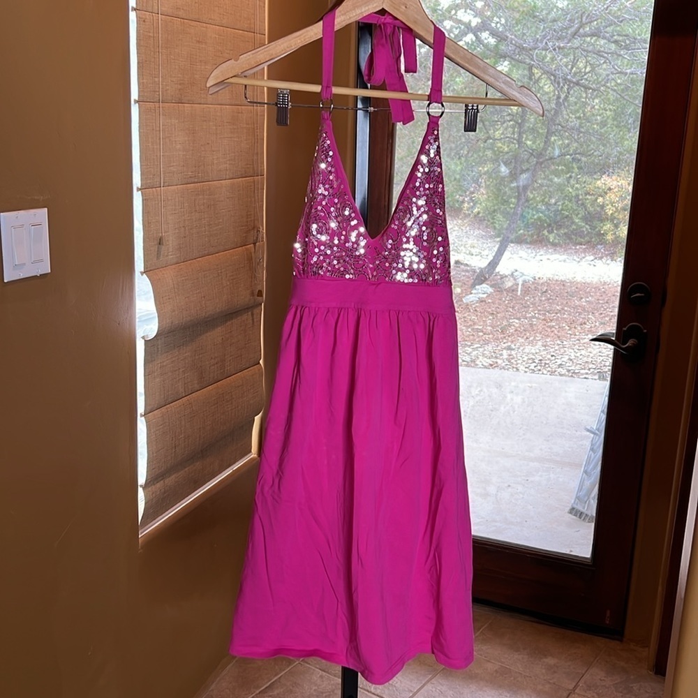 NWOT Victoria’s Secret Hot Pink Sequin Halter Mini Dress Bra Top Y2K Medium - Picture 3 of 10